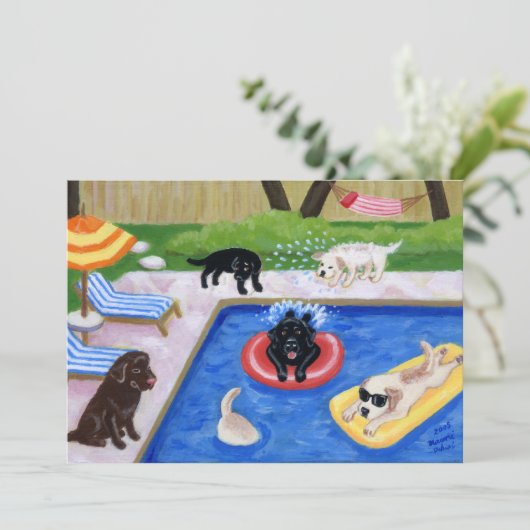 Uitnodigingen van de Pool Party Labradors Summer P (Staand voorkant)
