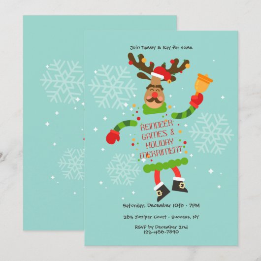 Uitnodigingen van de Reindeer Games Holiday Party (Voorkant / Achterkant)