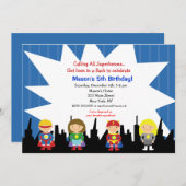 Uitnodigingen van de superheld Birthday Party (Voorkant / Achterkant)