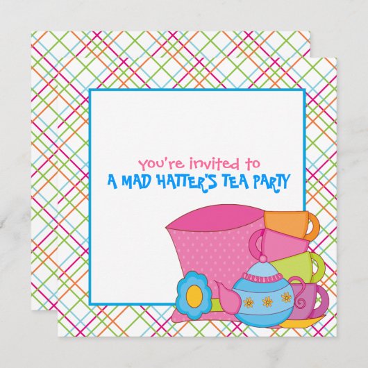 Uitnodigingen van de Tea Party van Mad Hatter (Voorkant / Achterkant)