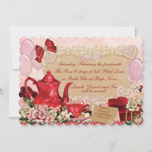 Uitnodigingen van de valentijn Tea Party (Achterkant)