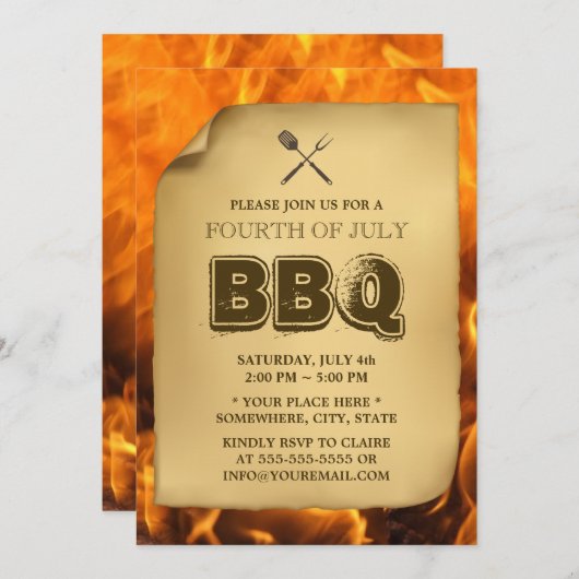 Uitnodigingen van de vierde BBQ-partij voor warme (Voorkant / Achterkant)