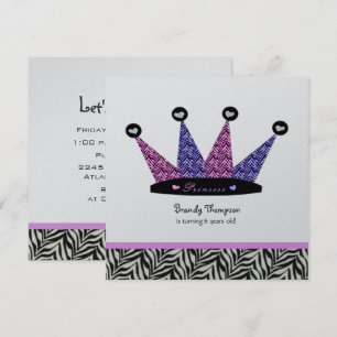 Uitnodigingen van de zebra Princess Crown Party