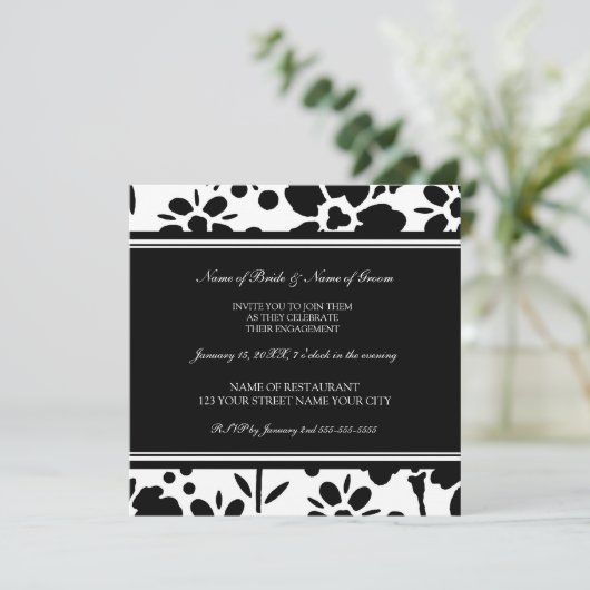 Uitnodigingen van de Zwarte en Witte Engagement Pa (Staand voorkant)