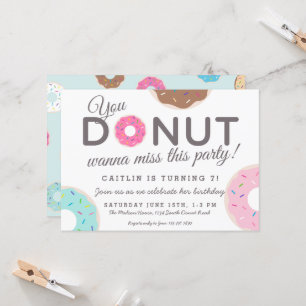 Uitnodigingen van donut-partijen   Donut Birthday 