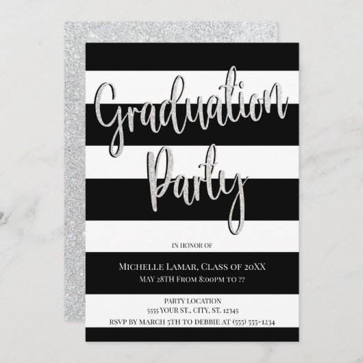 Uitnodigingen van Glitter- en Stripes Graduation P (Voorkant / Achterkant)