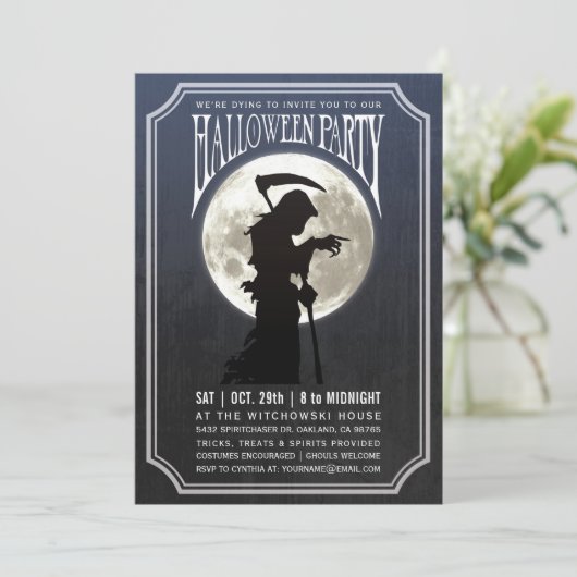 Uitnodigingen van Halloween-partijen | Moon & Grim (Staand voorkant)