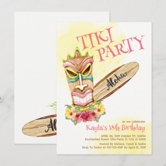 Uitnodigingen van Hawaiian Tiki Party (Voorkant / Achterkant)