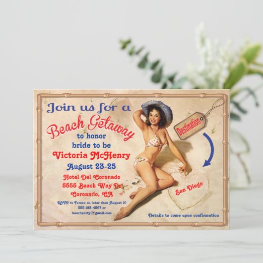 Uitnodigingen van het Meisjes Beach Getaway Weeken (Staand voorkant)