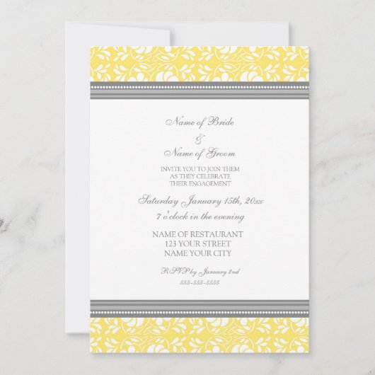 Uitnodigingen van Lemon Grey Damask Engagement Par (Voorkant)