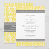 Uitnodigingen van Lemon Grey Damask Engagement Par (Voorkant / Achterkant)
