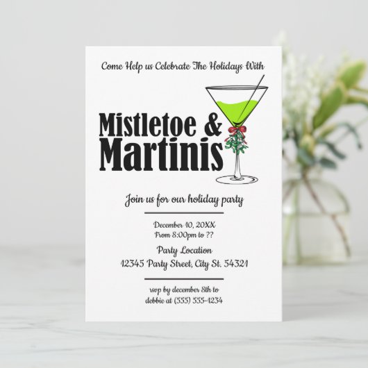 Uitnodigingen van Mistletoe en Martinis Party (Staand voorkant)