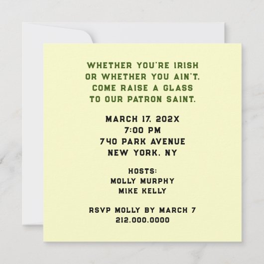 Uitnodigingen van Patrick's Day (Achterkant)