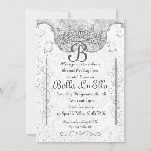 Uitnodigingen van prinses Bling Diamond Party (Voorkant)