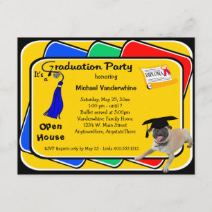 Uitnodigingen van Pug Blue Graduation Party