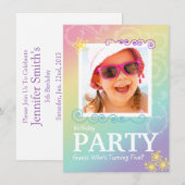 Uitnodigingen van Rainbow Doodle Birthday Party (Voorkant / Achterkant)