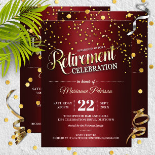 Uitnodigingen van Red Gold Confetti Retirement Par