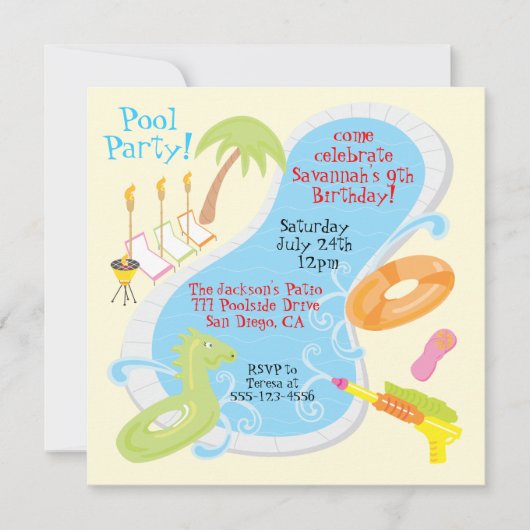 Uitnodigingen van Retro Pool Party (Voorkant)
