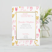 Uitnodigingen van roze en goudharten (Staand voorkant)