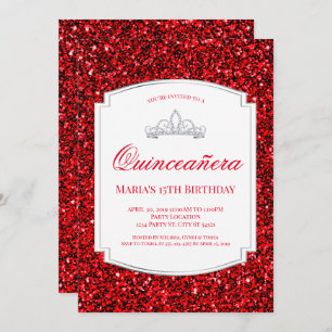 Uitnodigingen van Ruby Red Glitter Quinceañera