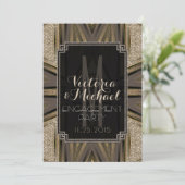 Uitnodigingen van Shimmer Chic Art Deco Engagement (Staand voorkant)
