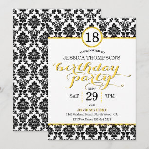 Uitnodigingen van Trendy Yellow Damask Birthday Pa