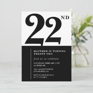 Uitnodigingen voor 22ste verjaardag Zwart en Wit E