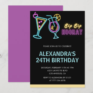 Uitnodigingen voor 24ste verjaardag Cocktail Neon