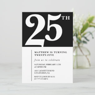 Uitnodigingen voor 25e verjaardag Zwart Wit Elegan