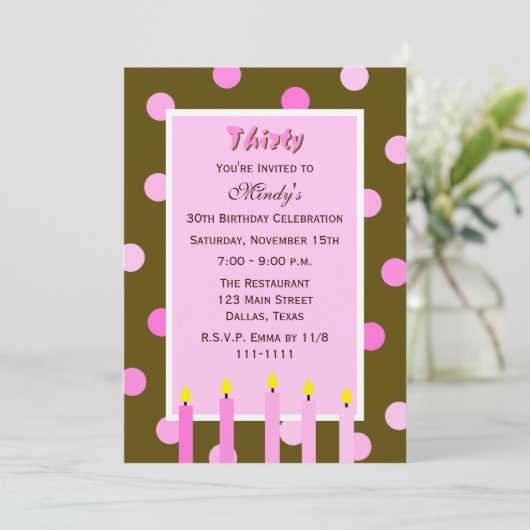 Uitnodigingen voor 30e verjaardagsfeestje — roze s (Staand voorkant)