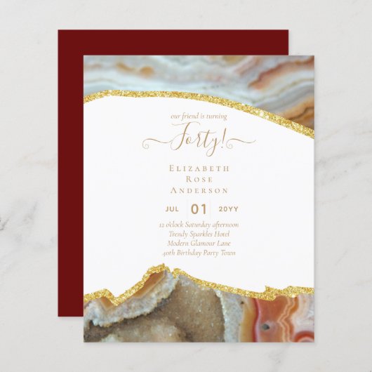 Uitnodigingen voor 40e verjaardagsfeest Glitters G (Voorkant / Achterkant)
