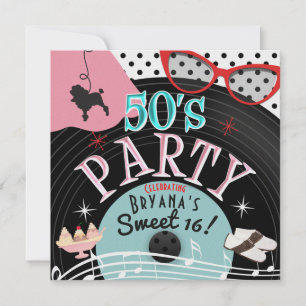 Uitnodigingen voor 50's 1950's Record themafeest