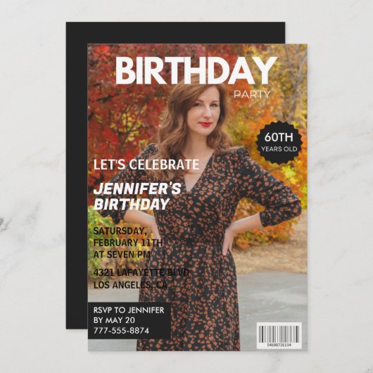 Uitnodigingen voor 60e verjaardag voor haar Tijdsc (Voorkant / Achterkant)