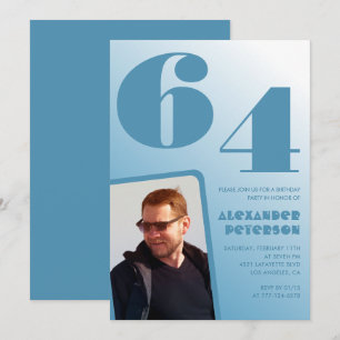 Uitnodigingen voor 64ste verjaardag met blauwe man