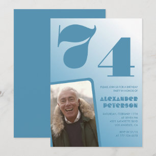 Uitnodigingen voor 74ste verjaardag met blauwe man