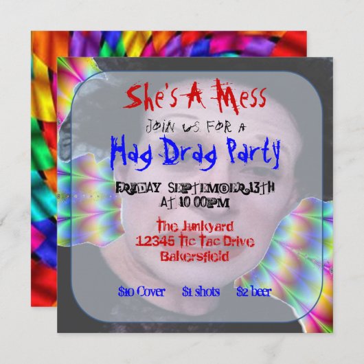 Uitnodigingen voor aangepaste Hag Drag Party (Voorkant / Achterkant)