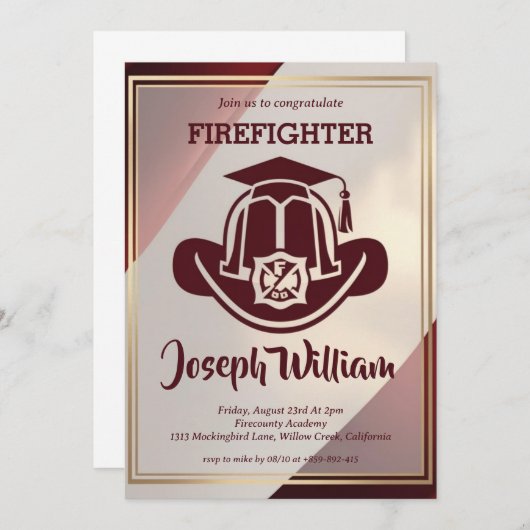 Uitnodigingen voor afstuderen brandweerman (Voorkant / Achterkant)