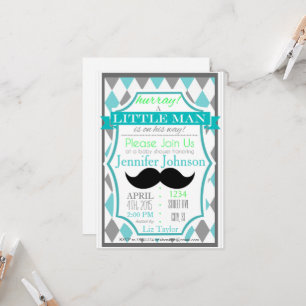 Uitnodigingen voor baby shower met snorbaardje