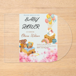 Uitnodigingen voor babyshower aanpasbaar acryl uitnodigingen