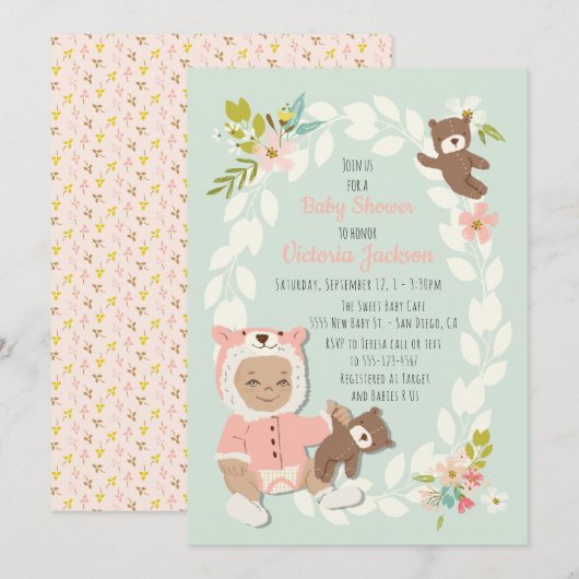 Uitnodigingen voor babyshower Woodland Beer (Voorkant / Achterkant)