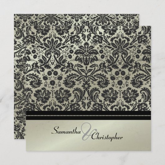 Uitnodigingen voor Black Damask/faux Silver bruilo (Voorkant / Achterkant)