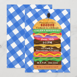 Uitnodigingen voor blauwe hamburger zomer kookfees