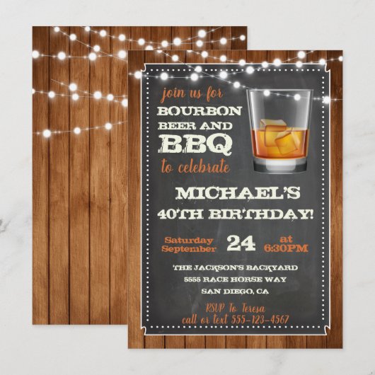 Uitnodigingen voor Bourbon Bier & BBQ-feest (Voorkant / Achterkant)