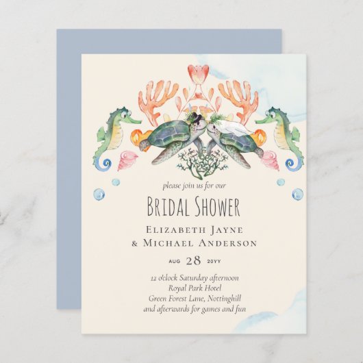 Uitnodigingen voor bruidsfeest van zeeschildpad-hu (Voorkant / Achterkant)