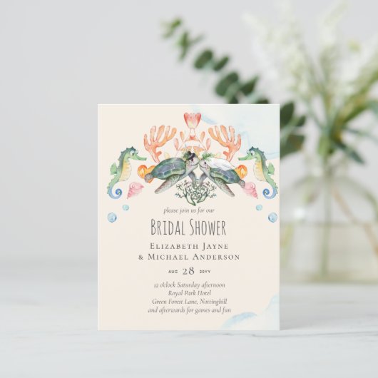 Uitnodigingen voor bruidsfeest van zeeschildpad-hu (Staand voorkant)