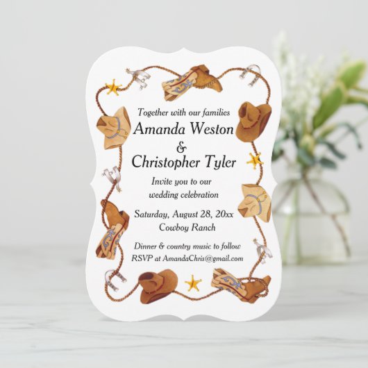 Uitnodigingen voor bruiloft van Cowboy (Staand voorkant)