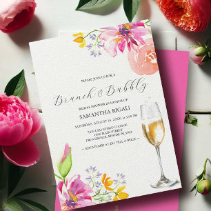 Uitnodigingen voor brunch en bubbels roze bruidsdo