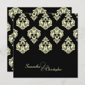 Uitnodigingen voor crème-Damask/zwarte bruiloft (Voorkant / Achterkant)