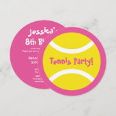 Uitnodigingen voor cute round meisjes tennis Birth (Voorkant / Achterkant)