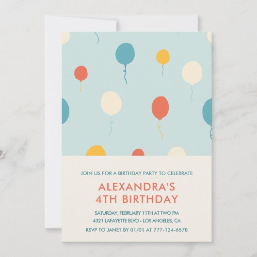 Uitnodigingen voor de 4e verjaardag Balloons Moder (Voorkant)